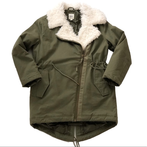 GAP Primaloft Utility Parka Olive Faux Sherpa Trim Size S - Picture 2 of 8